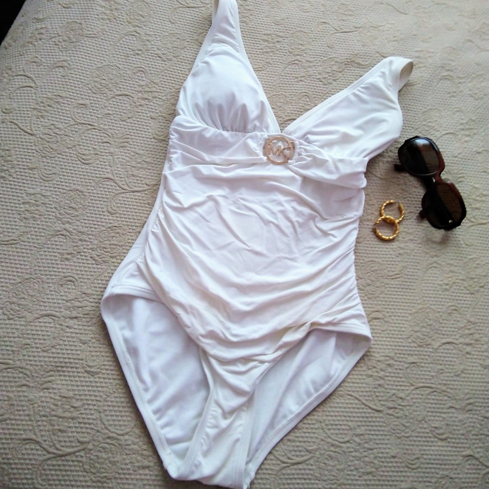 Michael Kors Ruched One-piece Halter Swimsuit